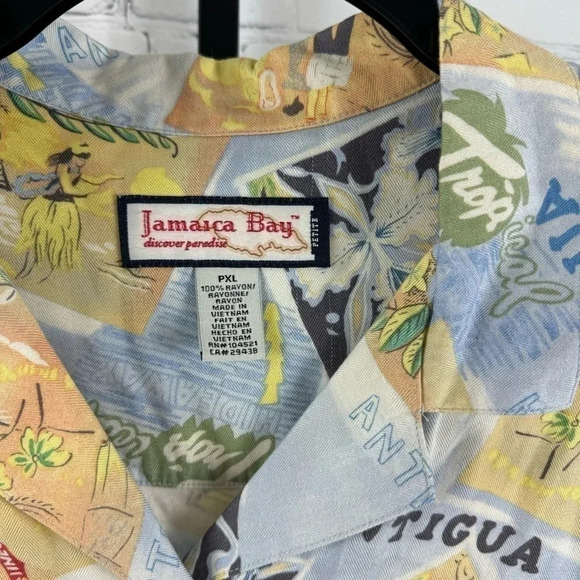 Jamaica Bay Antigua Novelty Print Tropical Button Down Shirt Size Petite XL - Picture 2 of 5